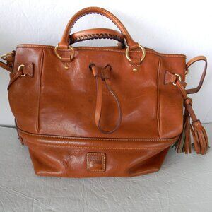 DOONEY & BOURKE FLORENTINE NATURAL TAN LEATHER BUCKLEY BUCKET DRAWSTRING BAG